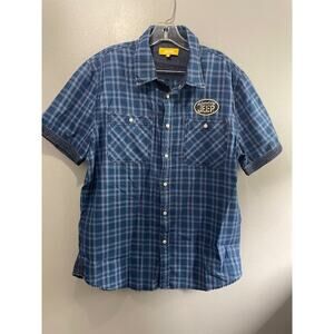 Jeep Men's Size XL Snap‎ Front Short Sleeve Shirt Blue Plaid Jeep Design